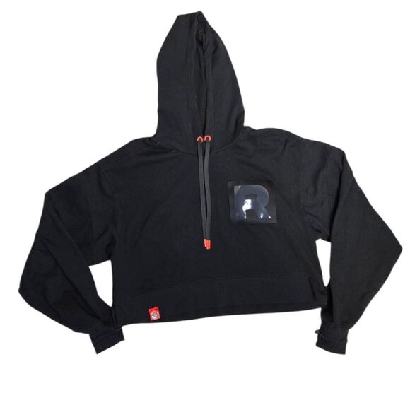 POKEMON Team Rocket HQ Collection black crop boxy hoodie fleece‎ sweatshirt S - Picture 3 of 12